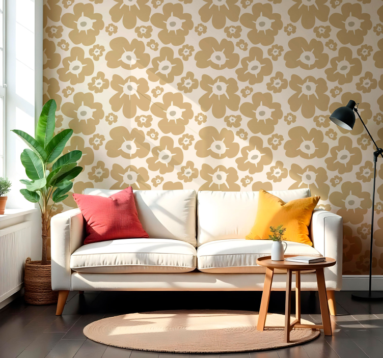 Beige valmuer blomster tapet - TenStickers