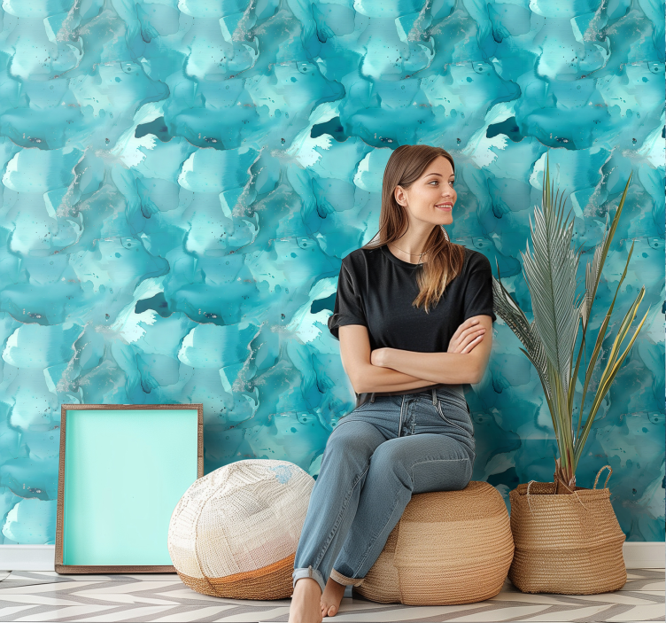 Blå bølger abstrakt tapet - TenStickers