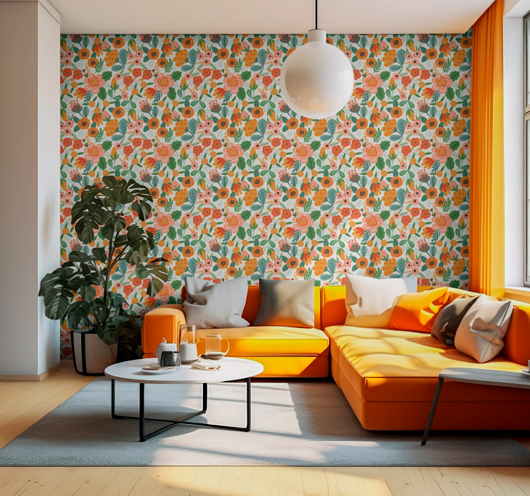 Blomster illustration blomster tapet - TenStickers