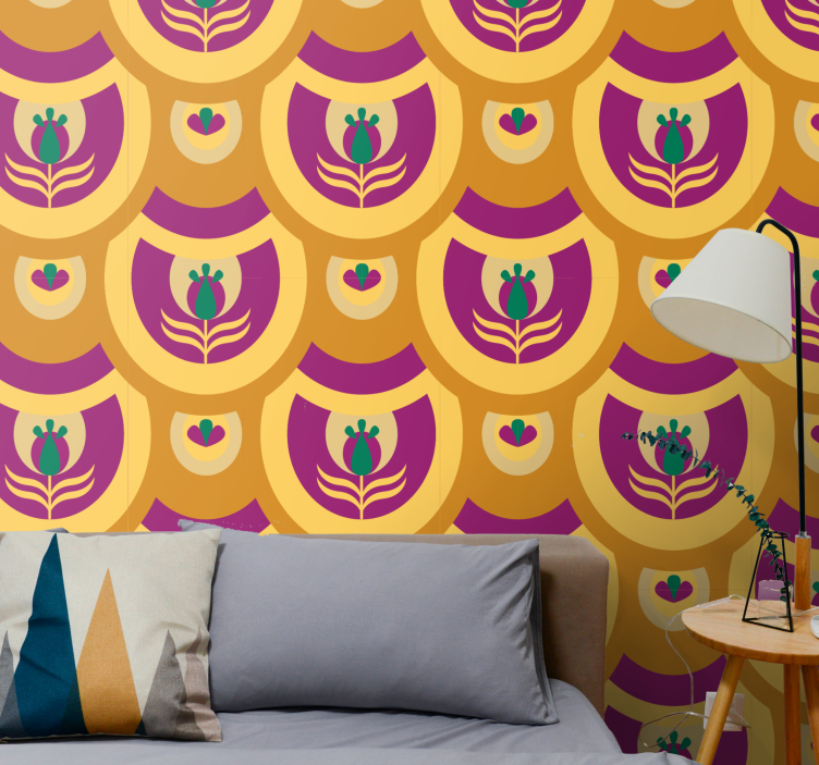 Blomsteremblem design tapet kunst - TenStickers