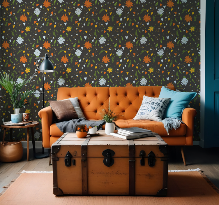 Blomstermotiv med jubel blomster tapet - TenStickers