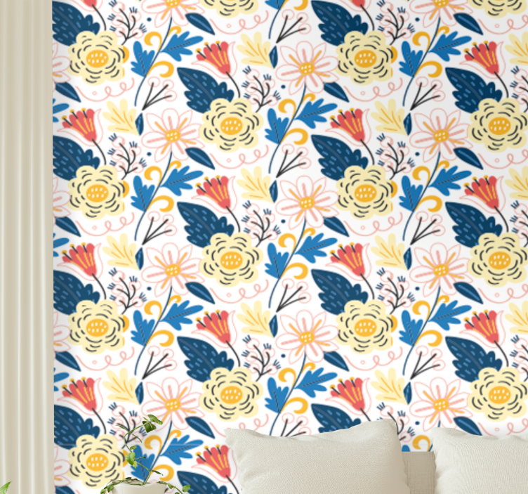 Blomstrende farverigt design blomster tapet - TenStickers