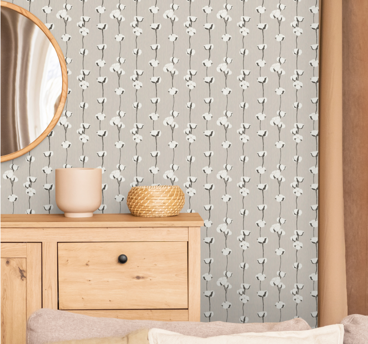 Bomuldsblomststi blomster tapet - TenStickers