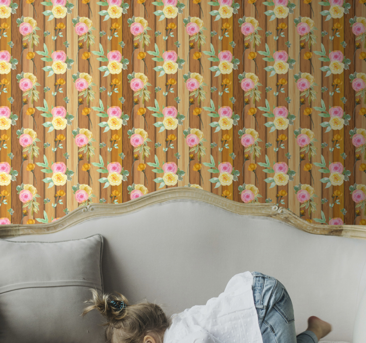 Blomstrende striber blomster tapet - TenStickers