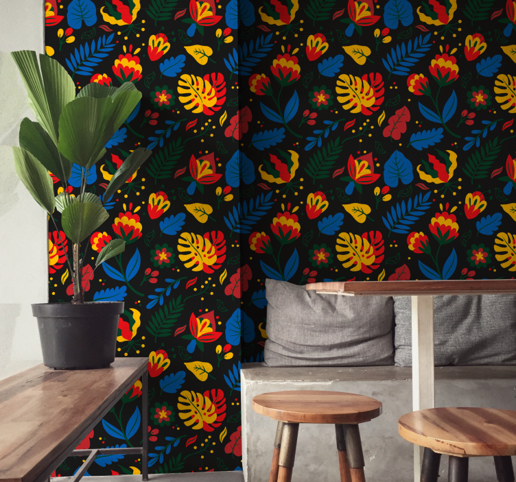 Blomstret bladmønster dekorativt tapet - TenStickers