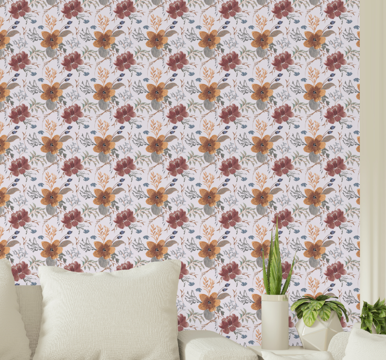 Blomstret blomst design blomster tapet - TenStickers