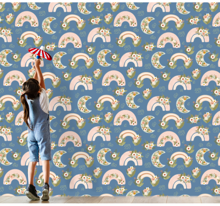 Børnemønster med foråret regnbue tapet - TenStickers