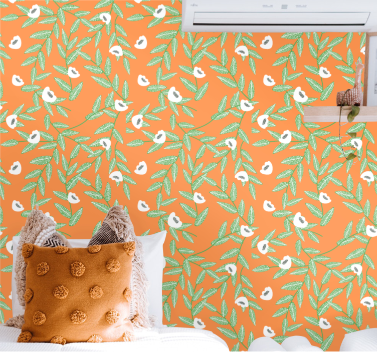 Botanisk bladsammensætning blomster tapet - TenStickers