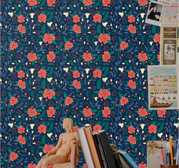 Botanisk blomsterprint blomster tapet - TenStickers