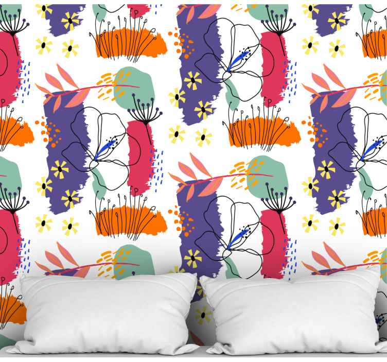 Botanisk skitsemønster blomster tapet - TenStickers