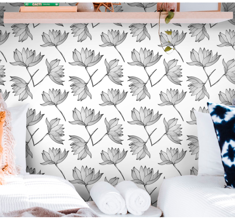 Botaniske skitser blomster tapet - TenStickers