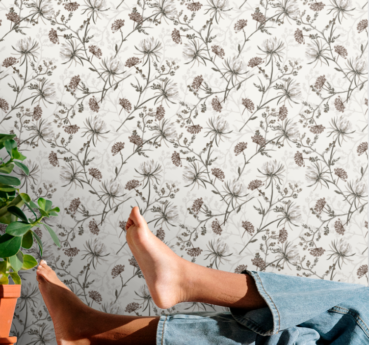 Botaniske tryk blomster tapet - TenStickers