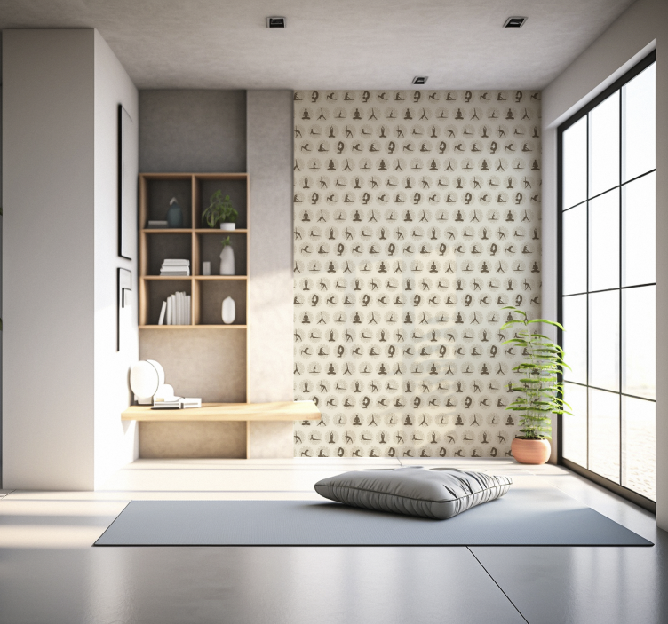 Brune yogaikoner beige tapet - TenStickers