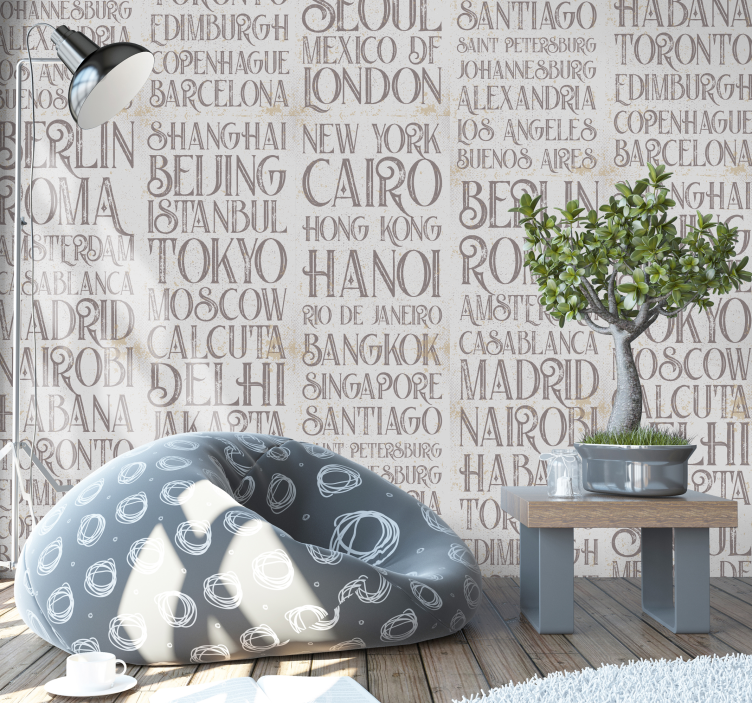 Byer i verden bogstaver tapet - TenStickers