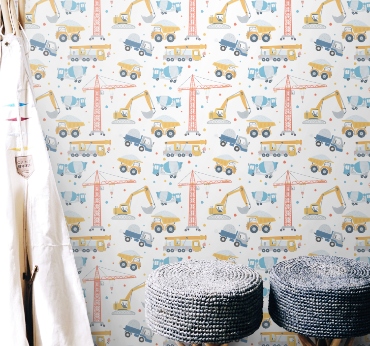 Konstruktionsmotiver tapet børneværelset - TenStickers