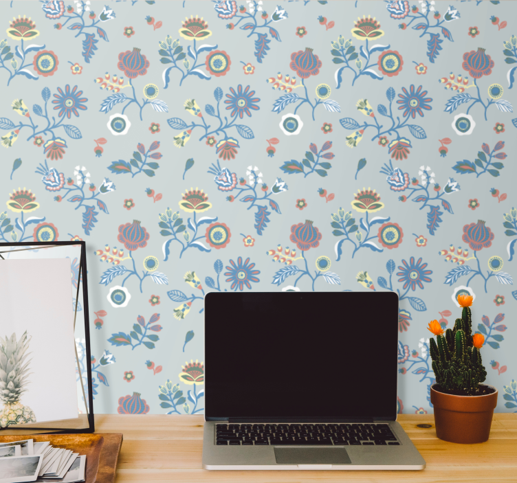 Illustrativt blomstringsdesign blomster tapet - TenStickers