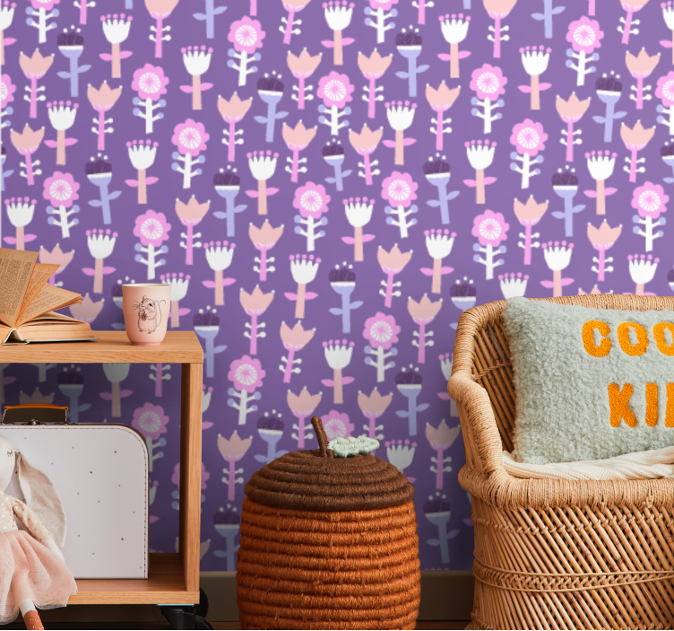 Lilla motiv blomster tapet - TenStickers