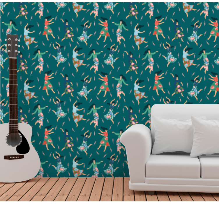 Dansende kvinder med blomster tapet - TenStickers