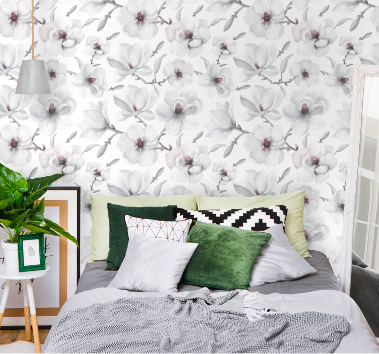 Elegant gren med magnolia blomster tapet - TenStickers