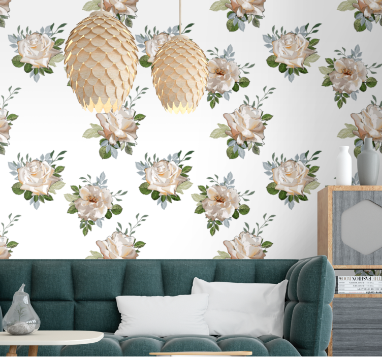 Elegante gyldne roser blomster tapet - TenStickers