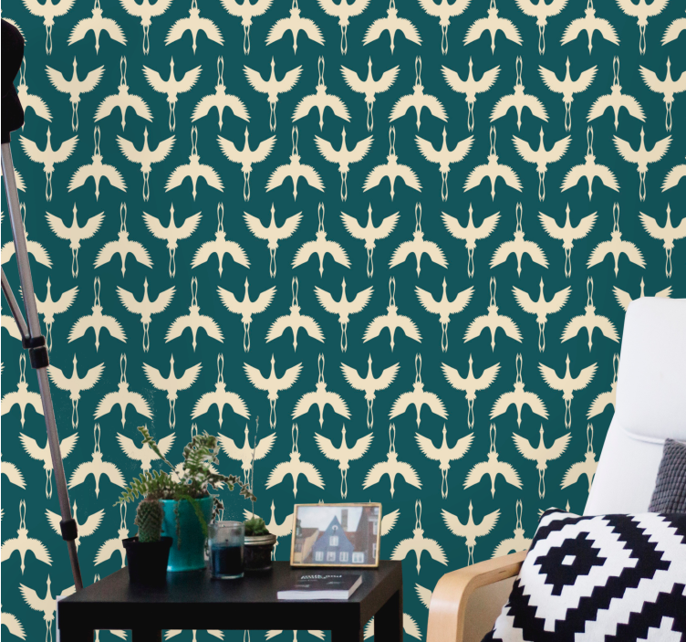 Elegante beige designs tapet med fugle - TenStickers