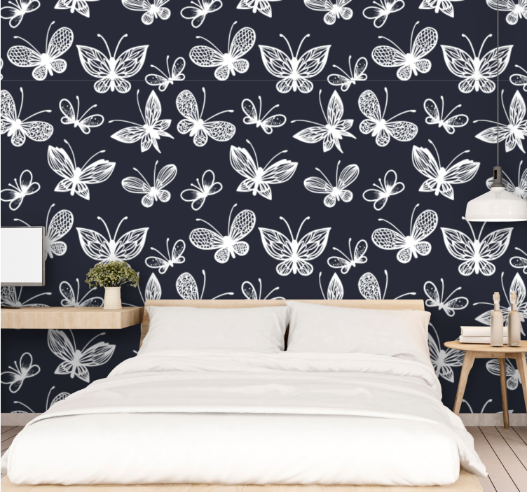 Elegante hvide sommerfugle tapet sommerfugl - TenStickers