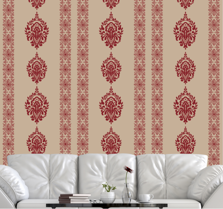 Elegante røde mønstre barok tapet - TenStickers