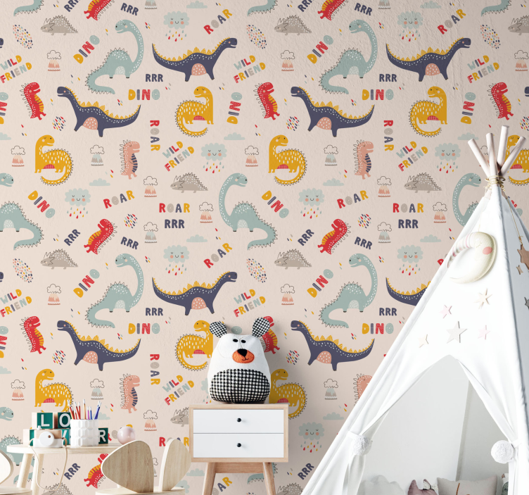 Dinosaurer med tekst tapet til børneværelset - TenStickers