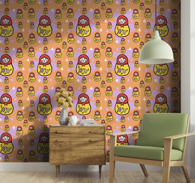 Farverige matryoshka dukker tapet med dyr - TenStickers