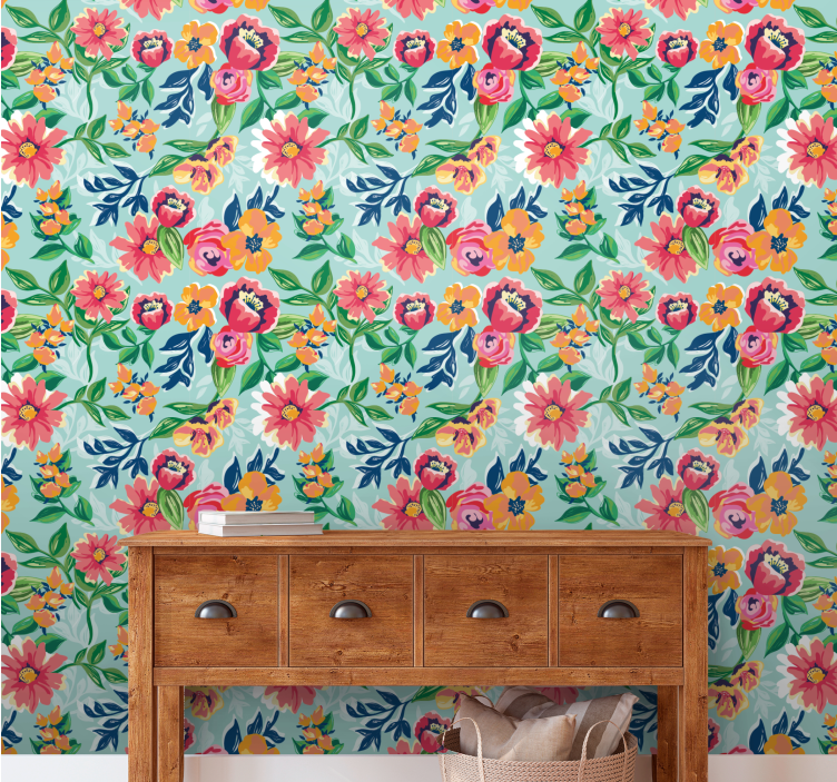 Farverigt vildt mønster blomstertapet - TenStickers