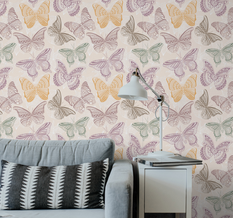 Farvet ornamental sommerfugl tapet - TenStickers