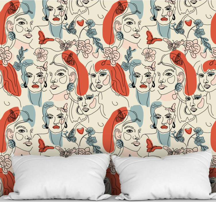 Feminin stregkunst tapet kunst - TenStickers