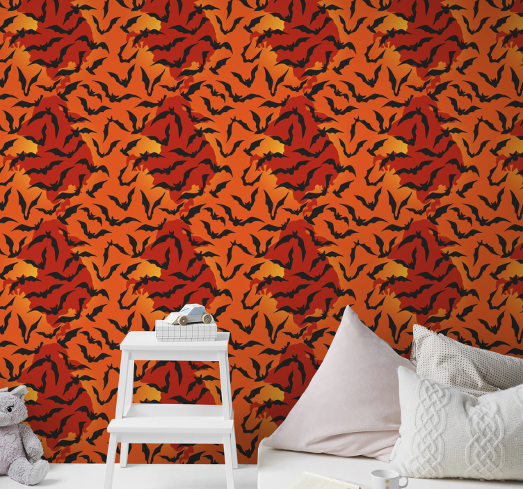 Flagermus på rød og orange baggrund rødt tapet - TenStickers