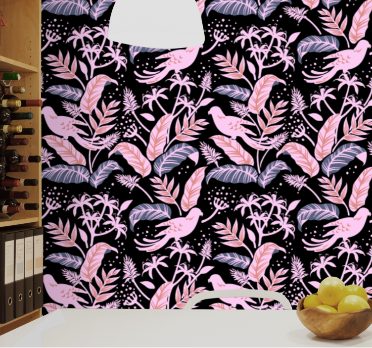 Fugle blomster harmoni dekorativt tapet - TenStickers