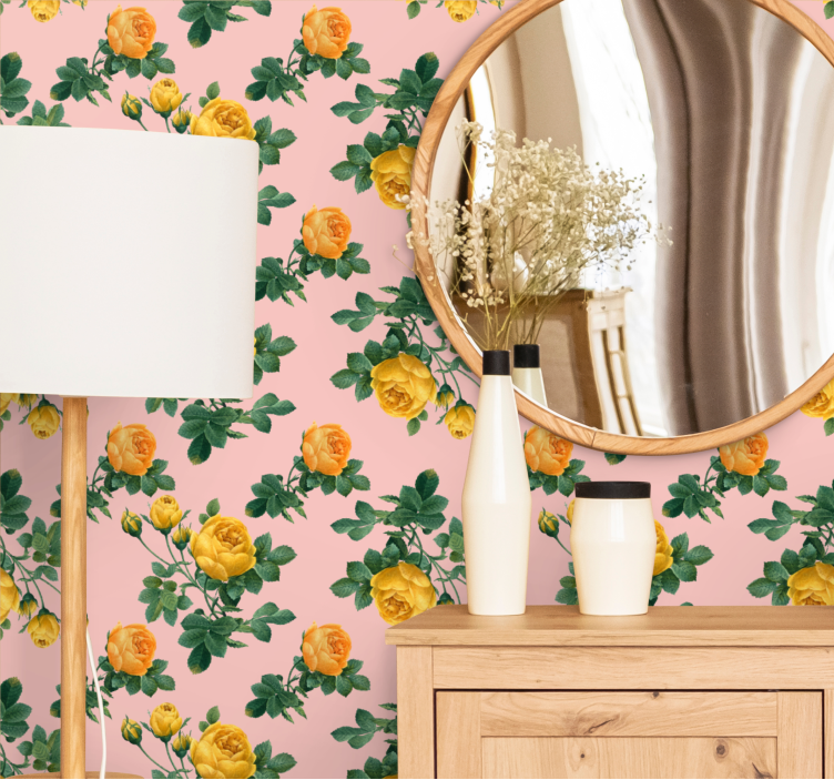 Gule rose mønstre blomster tapet - TenStickers