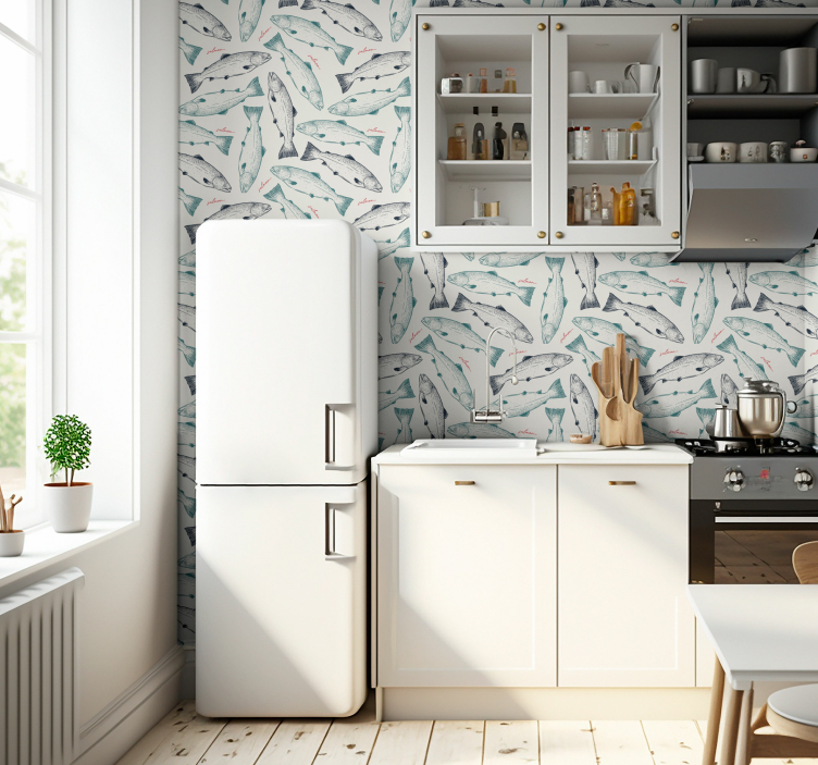 Håndtegnet laks fisk mønster dyr tapet - TenStickers