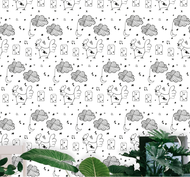 Hane tegneserie mønster tapet med dyr - TenStickers