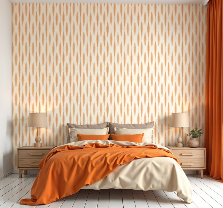 ikat kasuri orange geometrisk tapet - TenStickers