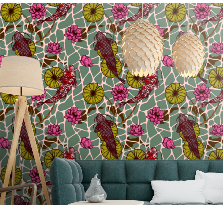 Koi dam motiv tapet med fisk - TenStickers