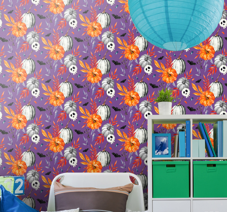 Lilla baggrund med græskar tapet - TenStickers