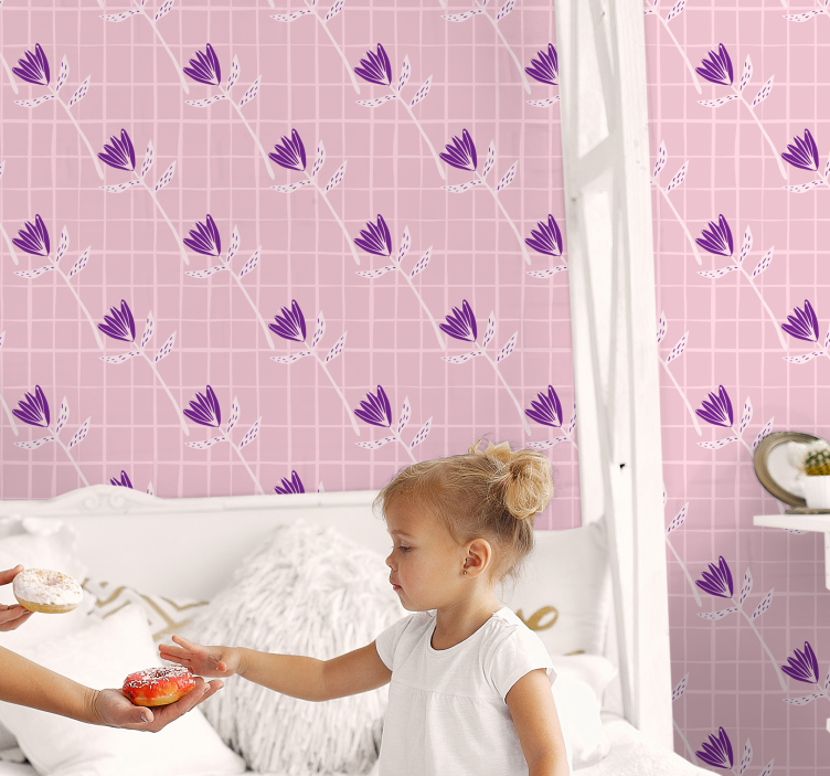 Lilla blomstermønster tapet til børn - TenStickers