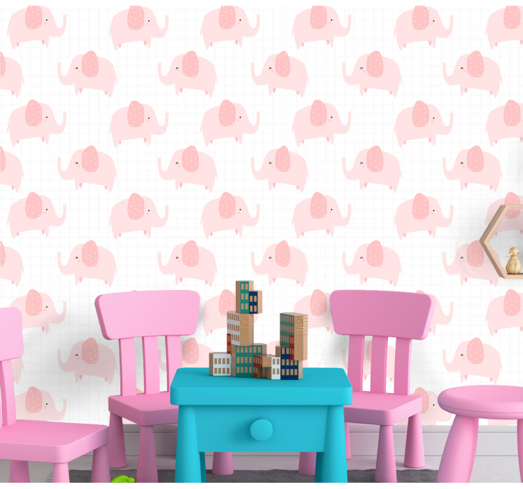 Lyserøde elefanter børn tapet - TenStickers