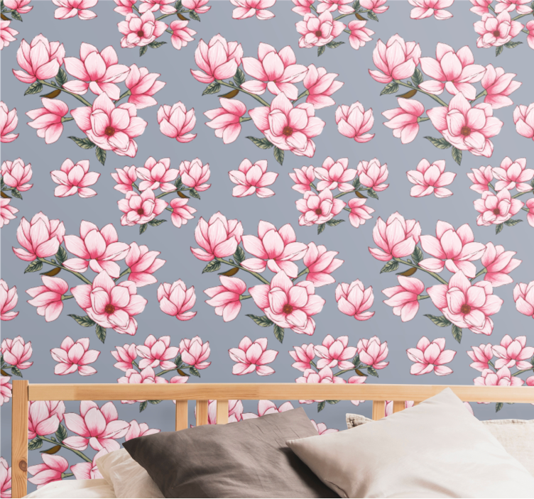 Magnolia pink mønster blomster tapet - TenStickers