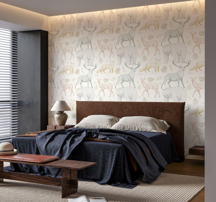 Minimalistisk skovdesign tapet med dyr - TenStickers