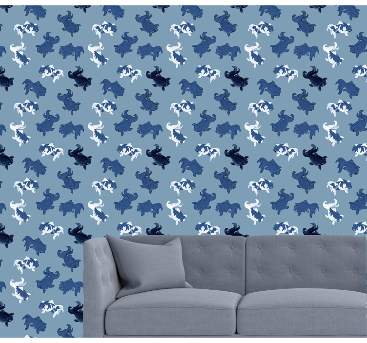 Mørkeblå og grå koi fiskedyr tapet - TenStickers