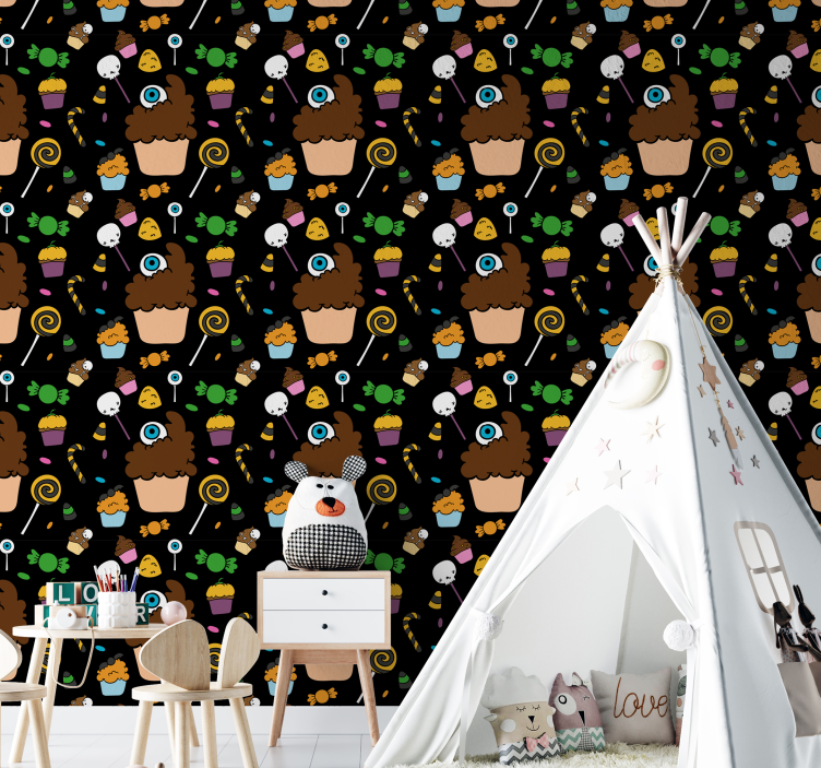 Dekorative halloween cupcakes sort tapet - TenStickers