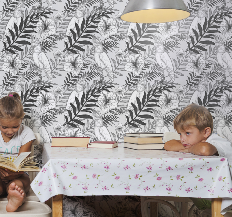 Papegøjer og blomster spisestue tapet - TenStickers