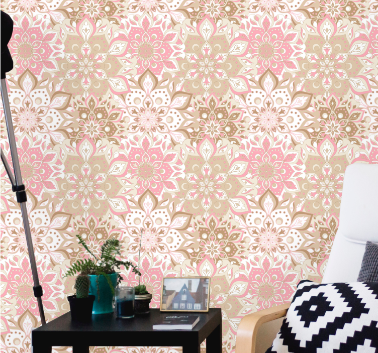 Pink boheme etnisk stue tapet - TenStickers