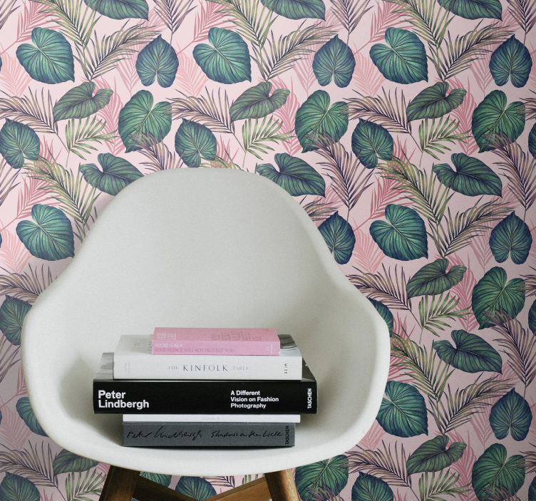 Lyserød tropisk blad jungle tapet - TenStickers