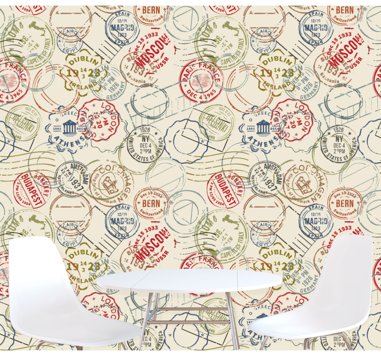 Rejse frimærke collage by tapet - TenStickers